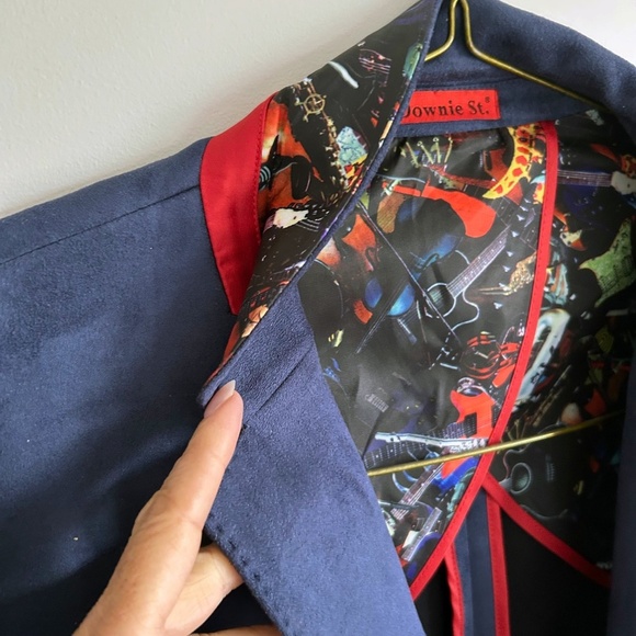 7 Downie Street Blue Men's Blazer with musical pattern lining, XL Size 52R - Picture 11 of 13